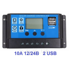 10А 12/24В Контролер заряду сонячних батарей (модулів) ШІМ (PWM) з Дисплеєм + 2USB Контролер заряду