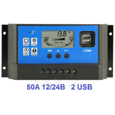 50А 12/24В Контролер заряду сонячних батарей (модулів) ШІМ (PWM) з Дисплеєм + 2USB