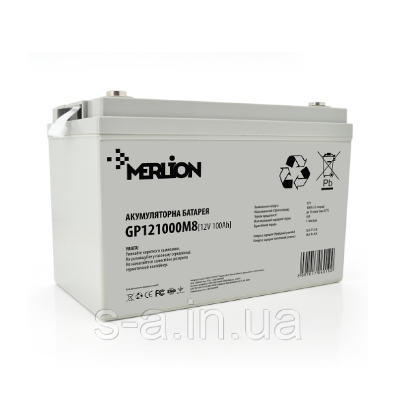 100A·год Акумуляторна батарея MERLION AGM GP121000M8 12 V 100 Ah (329 x 172 x 218) White Q36