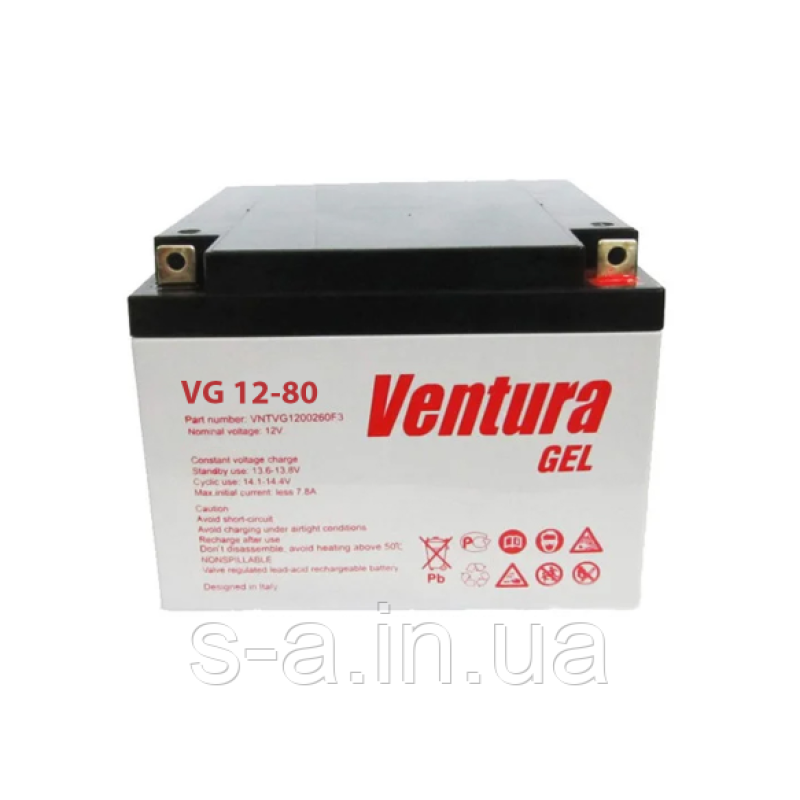 80 А·год Гелевий акумулятор Ventura для систем резервного та автономного живлення, СЕС, Ventura VG 12-80, GEL