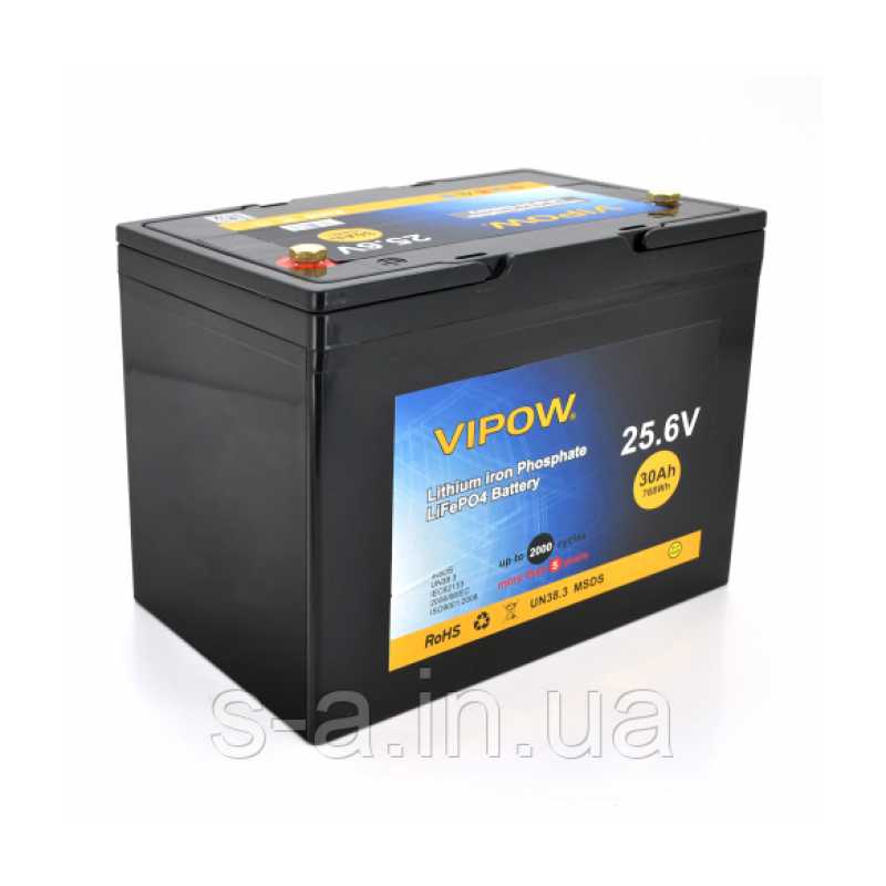 Акумуляторна батарея Vipow LiFePO4 25,6 V 30 Ah з вбудованою ВМS-платою 25A