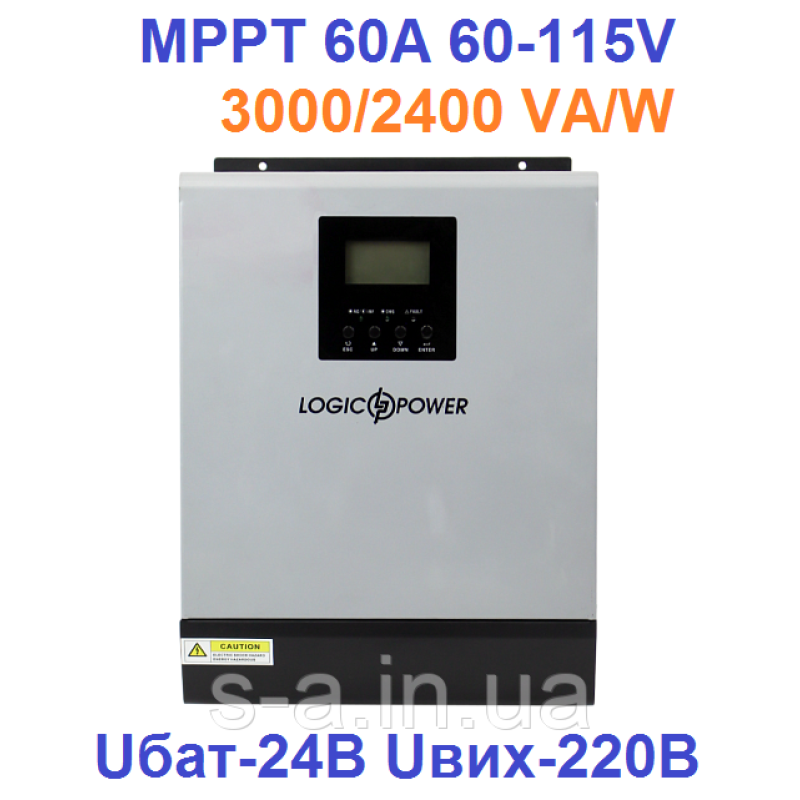 Гібридний сонячний інвертор ДБЖ LogicPower LPW-HMB-32615 3kW 24V 60A MPPT 60-115V