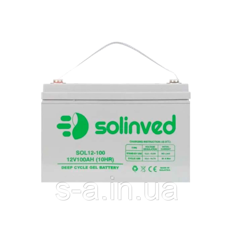 Акумуляторна батарея SOLINVED 100-12 GEL 12V 100 Ah (330 x 173 x 218), 30.4 kg Grey Q1/48